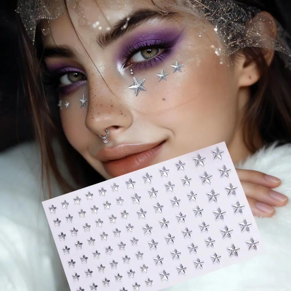 3D Silver Color Star Diamond Stickers, Textured Stickers, Self-Adhesive Waterproof Metal Texture, Phone Case Decor, Cellphone Accessory, Mobile Phone Accessory, Nail Art, Party Atmosphere Decorations, Accessories