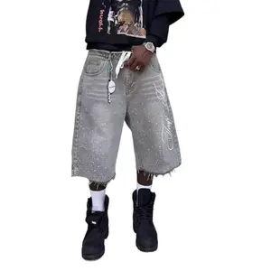 American Style Retro Washed High Street Denim Shorts Men's and Women's Straight Wide Leg Distressed Loose Leisure All-Matching Cropped Pants