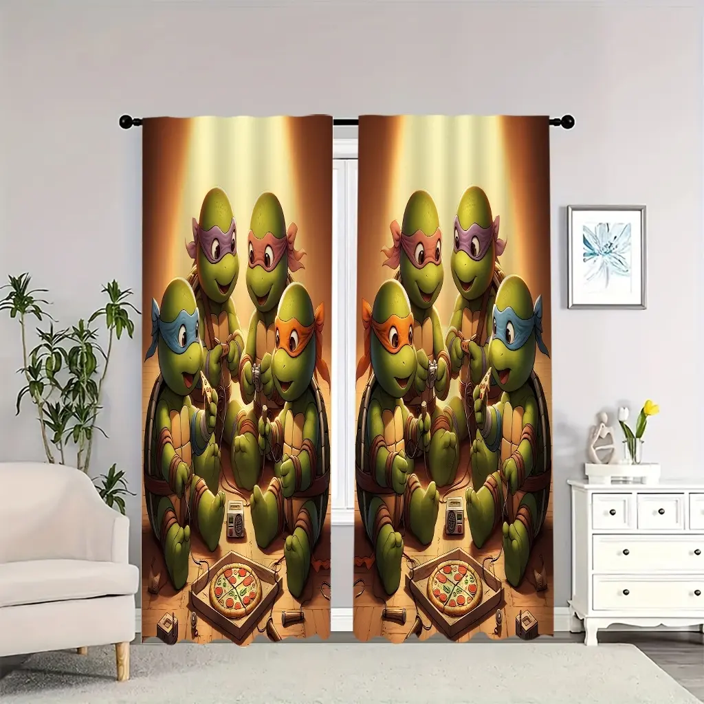 Four Teenage Mutant Ninja Turtles sitting around playing games - indoor curtains, blackout, heat insulation, soft, suitable for home décor, Room Decor Curtain, Window Drapes