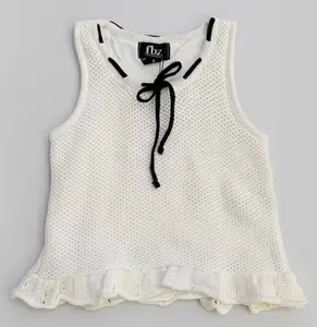 Flowers by Zoe - White Crochet Peplum Top with Black Bow Detail