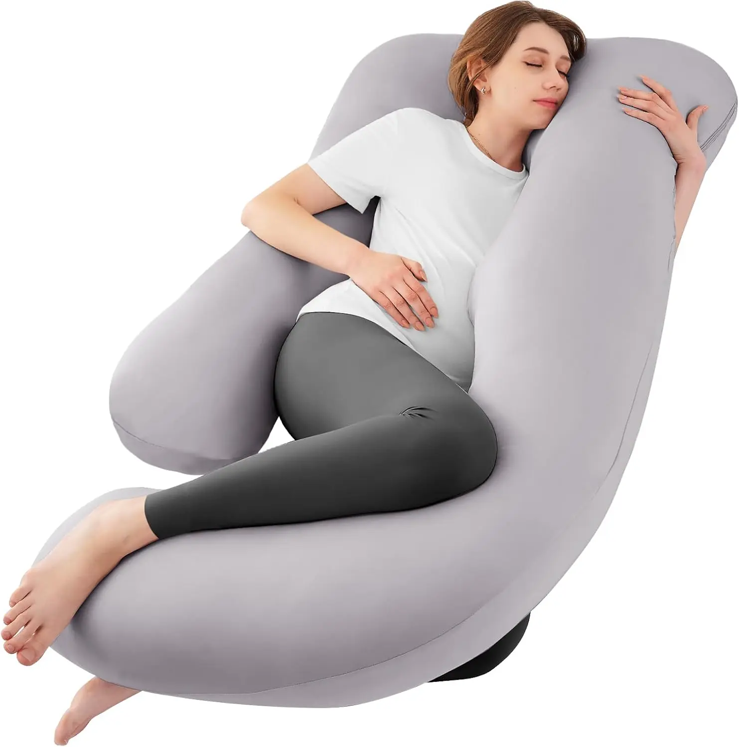 Pregnancy Pillows for Sleeping, U Shaped Cooling Full Body Pillow with Removable Cover, Pregnant Women Must Haves, Maternity Essential, Light Grey Happy Mothers Day