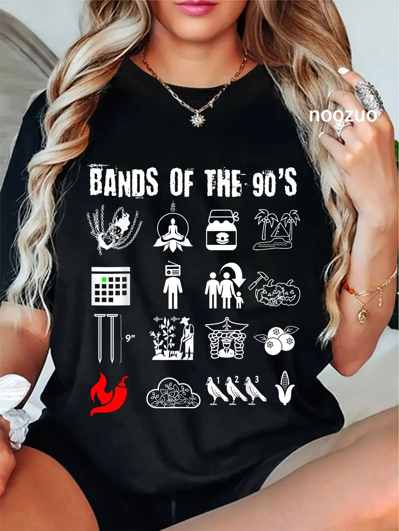 100% Cotton Funny Nerdy Iconic Alternative Rock Bands of the 90s White T-Shirt