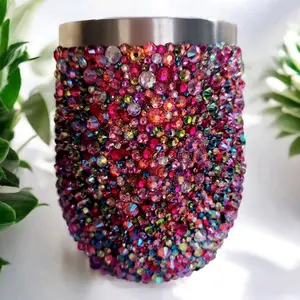 Rhinestone Wine Tumbler - Reusable Water Bottle with Colorful Rhinestones, Portable Design, Washable, Ideal for Wine Drinking - Cup, Water Bottles, Bottled, Mug, Drinkware