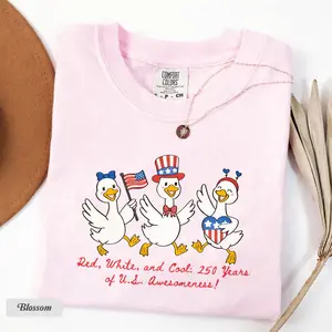 Comfort Colors 4th of July Shirt Women, 250th America Anniversary Goose Shirt, Independence Day T-shirt, US 250 Year