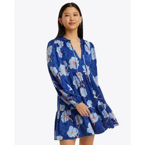 Connie Long Sleeve Mini Dress in Printed Dot Jacquard