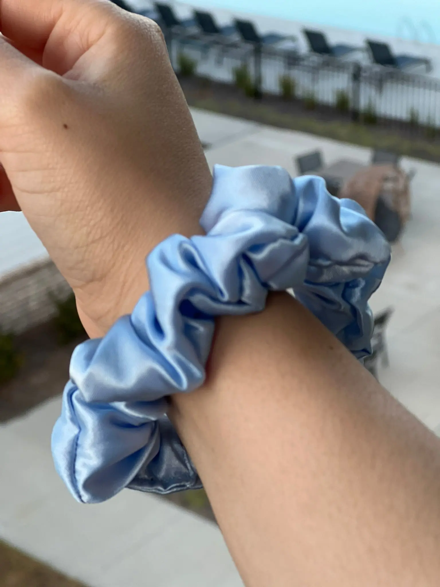 ISABELLE-PETITE Light Blue Satin Scrunchie 4 Inches Handmade in South Carolina for All Hair Types and Textures