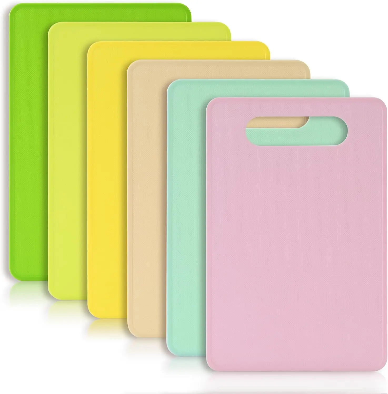 6-Piece Portable Lightweight Plastic Chopping Board Set, Non-Slip Kitchen Cutting Boards with Easy-Grip Handles, 12x8in Mats for Meat, Fruit, Outdoor Cooking, Barbecues (Spring Summer Gift Option)