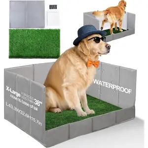 Grass Pad with Tray Foldable  Litter Box High Walls, Odor Free Artificial Grass for Dogs Potty, Pee Pad Holder, Seamless, No Assembly, , Easy Clean, Portable for Travel