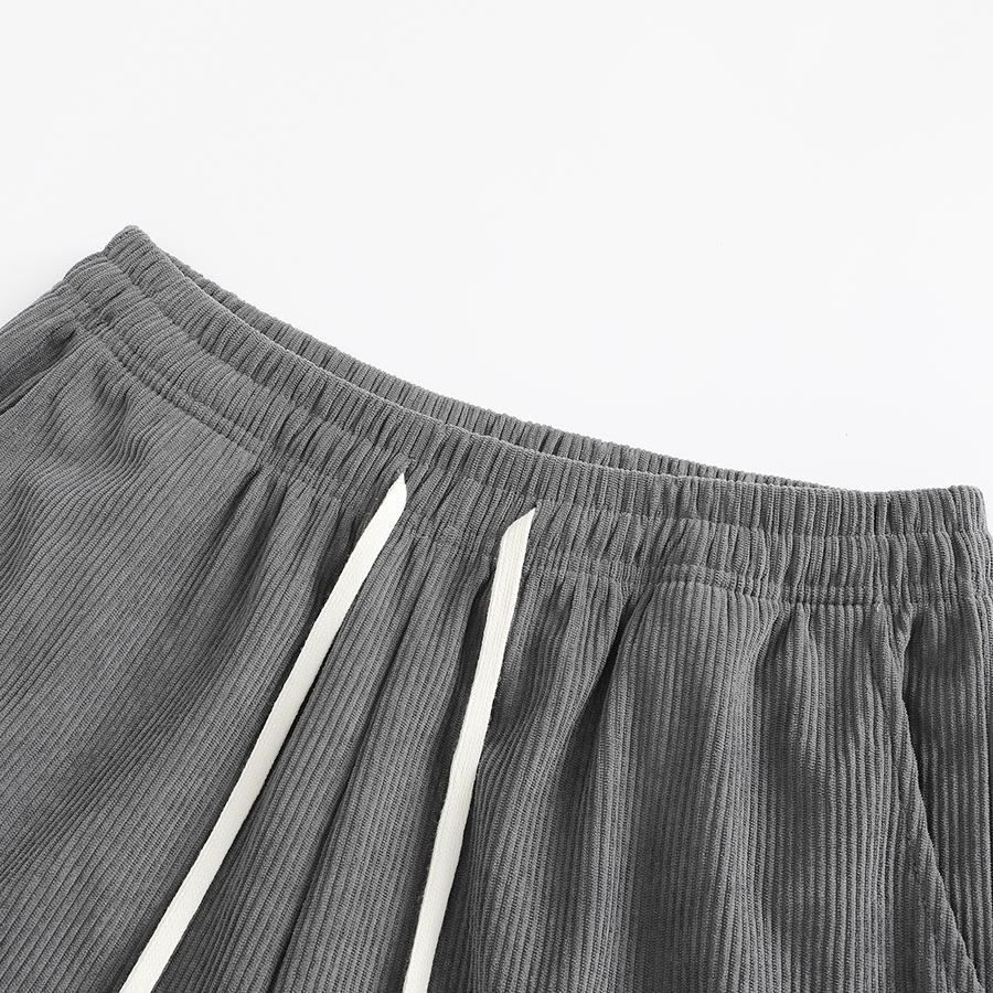 Men Corduroy Wide Leg Pants Elastic Waist Drawstring Casual Trousers Street Daily Outfit