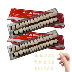 56 Pcs Acrylic Resin Denture Teeth, 2 Sets Complete Upper + Lower Synthetic Polymer False Teeth, 23 Shade A2 Dental Materials for Temporary Tooth Replacement, DIY Crafts & Halloween Props