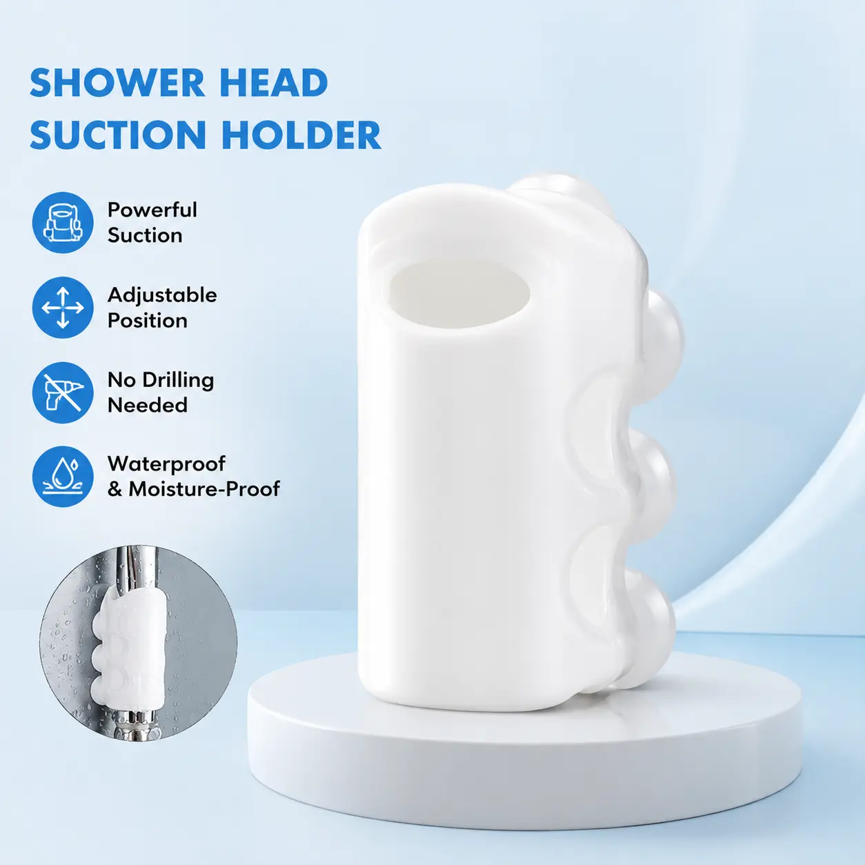 1 Count TPR Silicone Shower Head Suction Holder, No Drilling Freely Movable Waterproof Bracket for Bathroom Daily Shower Use
