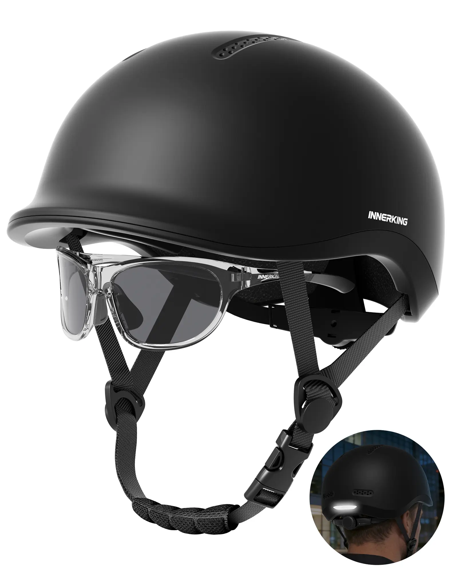 InnerKing Adult Bike Helmet and Cycling Sunglasses Set, Adjustable Urban Commuter Bicycle Helmet with Reflective Strip & UV Protection Sports Glasses for Men Women Ebike