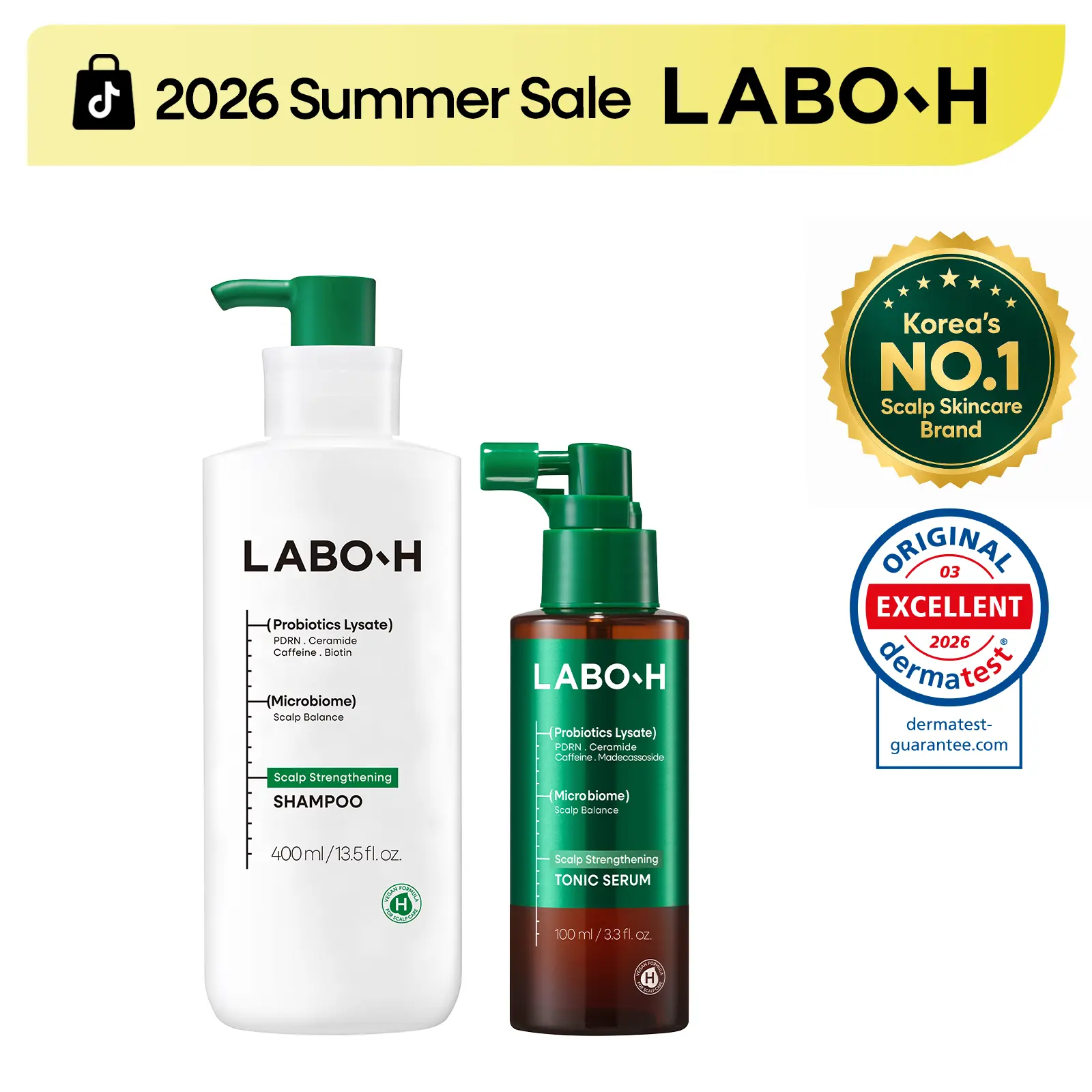 LABO-H Hair Growth Synergy Duo, Without Silicones | PDRN Shampoo & Cooling Scalp Tonic | Korean Haircare