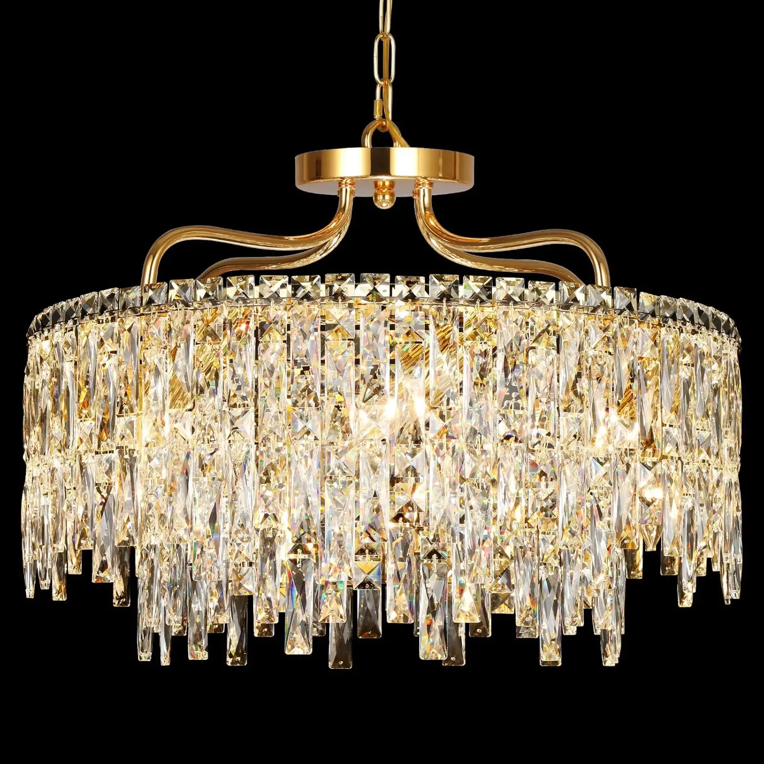 Gold Crystal Chandeliers for Dining Room Light Fixture, 24" Modern Round Chandeliers,8 Lights Luxury Ceiling Pendant Ceiling Lighting for Dining Room Bedroom Entryway Foyer Staircase