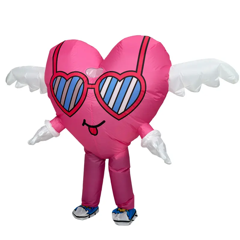 Adult Pink Heart-shaped Inflatable Costume with Built-in Fan Polyester Full-Body Outfit for Valentine's Day Wedding Anniversary Mother's Day Father's Day Birthday Fits 155-180cm Clothes Womenswear