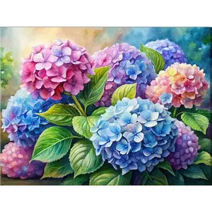 5D Full Drill Square Diamond Painting Kit, Vibrant Hydrangea Floral Art, Colorful Blue & Pink Hydrangea DIY Wall Decor