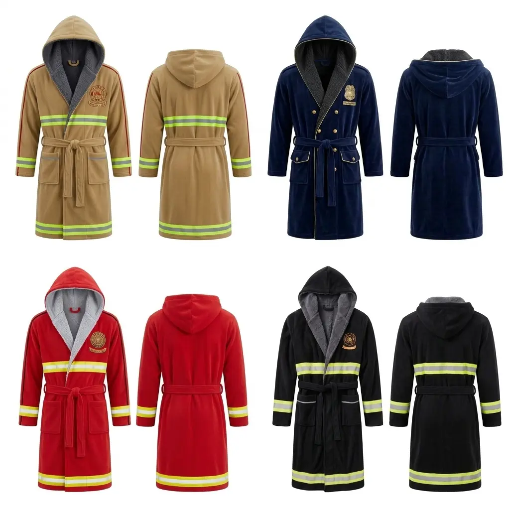 Funny 3D Firefighter Robes Uniform Printed Plush Hooded Bathrobe Faux Fur Fleece Sleepwear Nightgown Gift