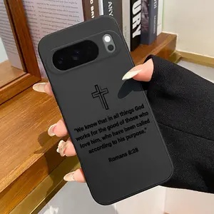 Rounded Edge Phone Case for Google Pixel 10 9 8 7 Pro A XL Divine Cross Promise Pattern Shockproof Liquid Silicone TPU Bumper Drop Protection Cover Smartphone Casing