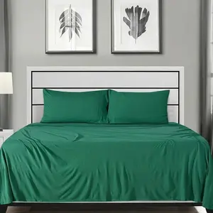 Orbby Dark Green Jersey Knit Bed Sheet Set 3PC – Soft Stretchy T-Shirt Style Bedding, Deep Pocket Fitted Sheets, Cozy Dorm Essential