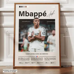 Kylian Mbappé Poster, Mbappé Real Madrid, Framed Football Print, Soccer Wall Art, World Cup Star Decor, Mbappé Sports Artwork, Football Gift