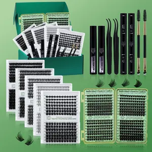1672 Clusters D Curl High Capacity Lashes Kit, 5 Trays Lash Clusters and 1 Cluster Lashes Book Multiple Styles Mixed Length Eyelash Set Comes with 2 Lash Bond&Seal 2 Lash Removers 2 Tweezers 2 Lash Brush For DIY use at home, Beginner friendly