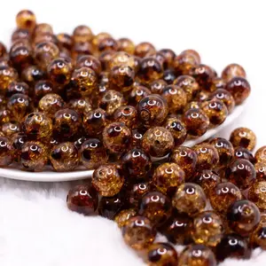 12mm Brown Crackle Leopard Print Bubblegum Beads - 20 Count