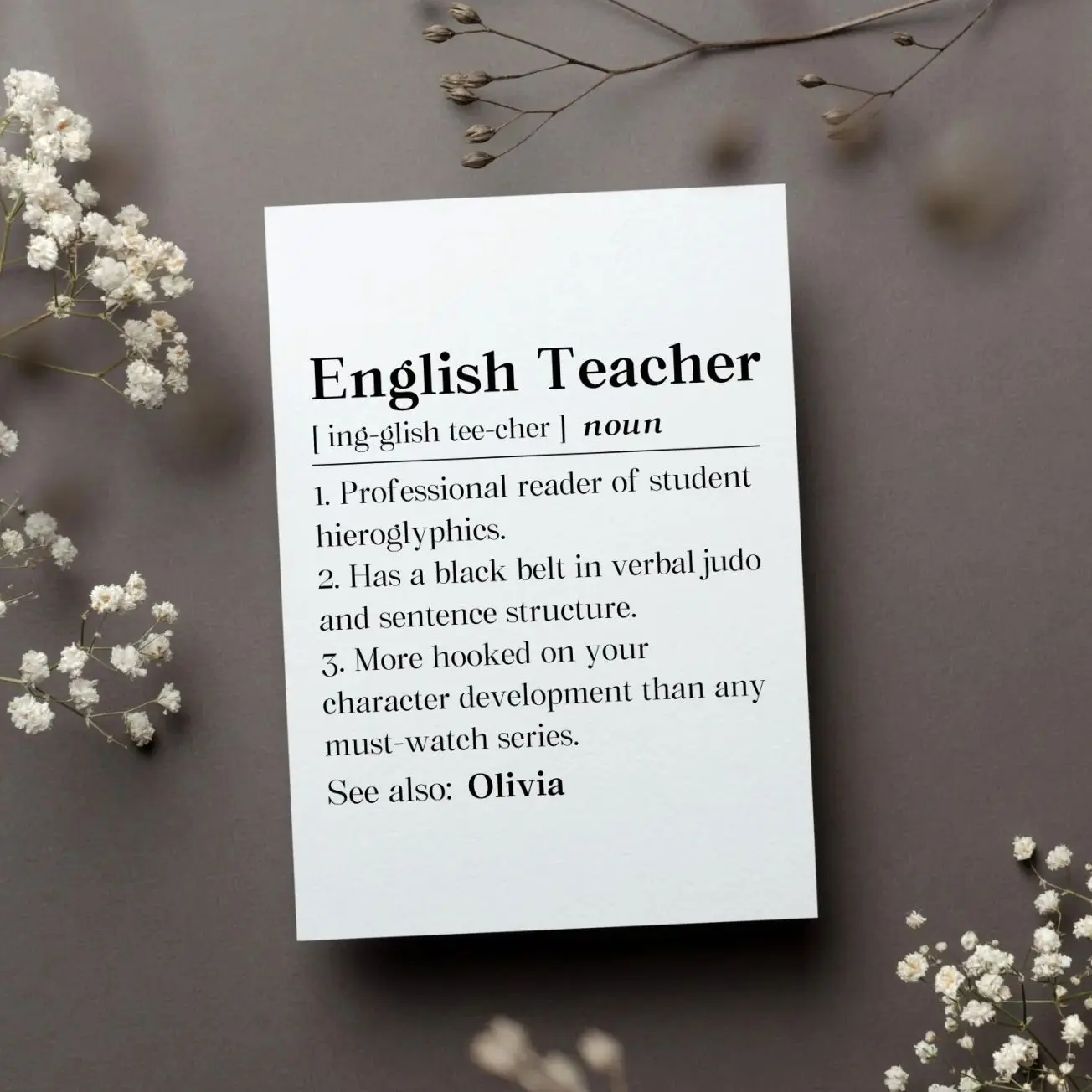Personalized English Teacher Card, Custom School Teacher Gift, Funny Teaching Greeting Card, End Of Year Teacher Folded Card, Thank You Card
