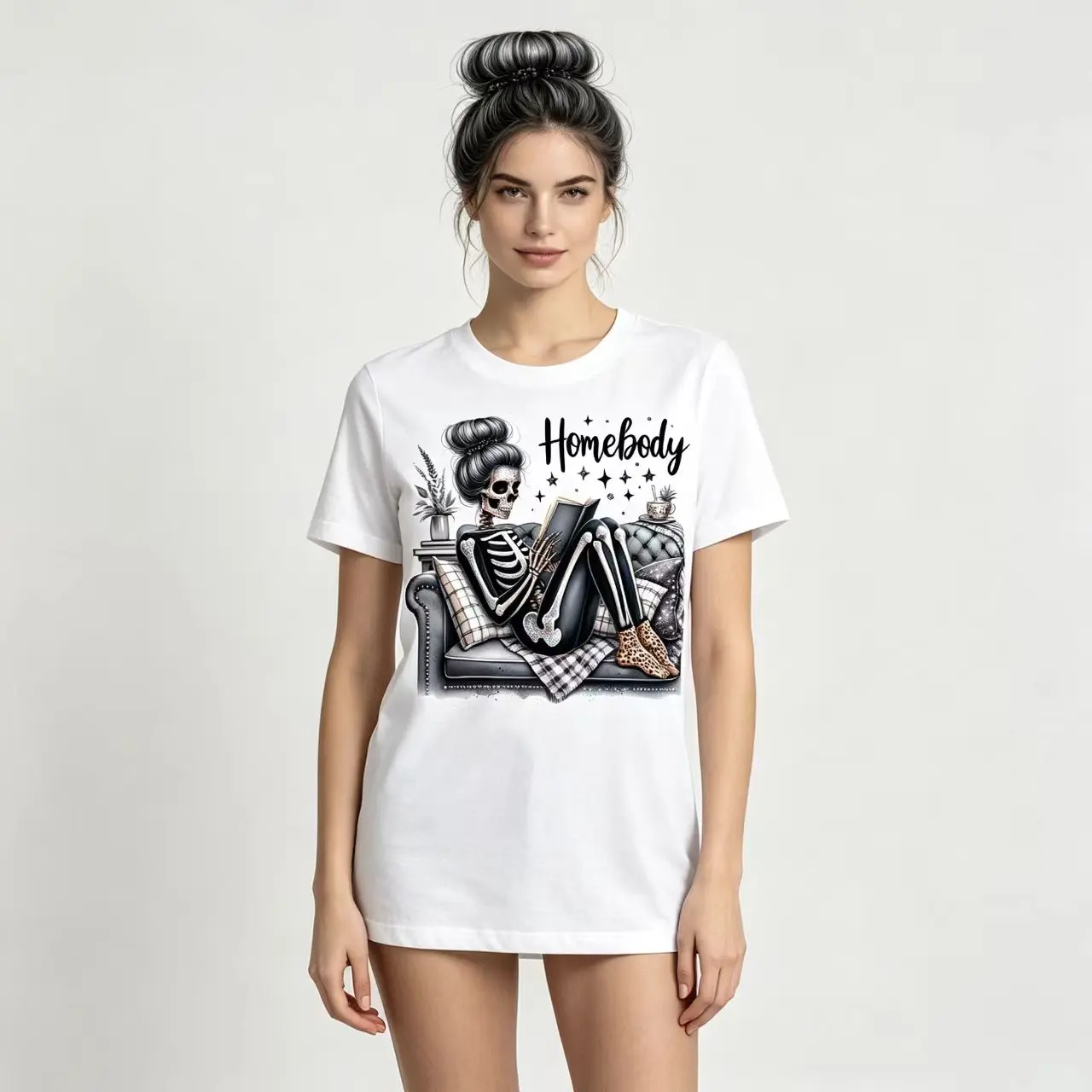 Cotton Short Sleeve  T-Shirt HOMEBODY GLITTER SKELLY unisex super soft comfort tshirt