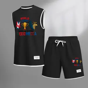 Men’s Casual Summer Two-Piece Set, Sleeveless Tank & Shorts, 2026 World Cup Inspired Graphic Print Canada USA Mexico, Lightweight Athletic & Streetwear Outfit