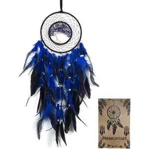 Dream Catcher Handmade Dreamcatcher with Healing Crystal Stone Tree of Life Dream Catchers Hanging Ornament for Home Bedroom Birthday Party Perfect Craft Gift for … Blue