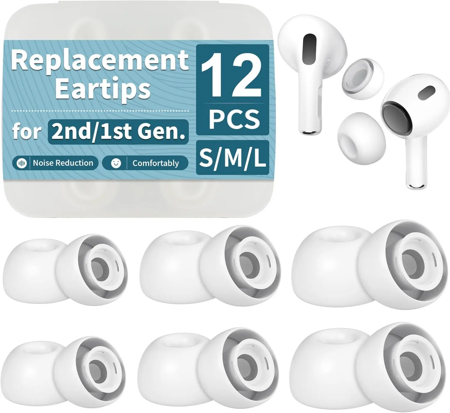 【6 Pairs】 Replacement Ear Tips for AirPods Pro (1st/2nd Gen) Soft Silicone Eartips Case-Friendly with Dust Guard Mesh & Storage Case (S/M/L) summerwins