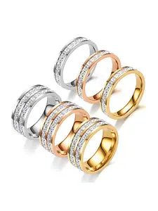 High-end luxury double-row starry zircon titanium steel ring for women, INS trendy 18K non-fading couple ring diamond ring jewelry