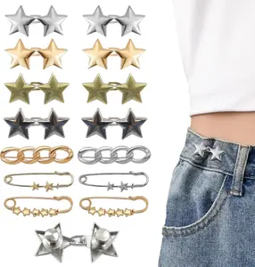 14 Set Metal Star Buttons Pins for Loose Jeans Reusable Waist Cincher Clip No Sewing Decorative Accessories Adjustable Size Detachable Buckle Design