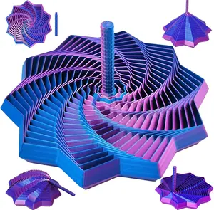 3D Printed Expanded Sensory Fidget Star - 3D Printed Fidget Toys,Sensory Fidget Star with Handle - Colorful Whirling Spiral Design for Kids and Adults (Red-Blue)