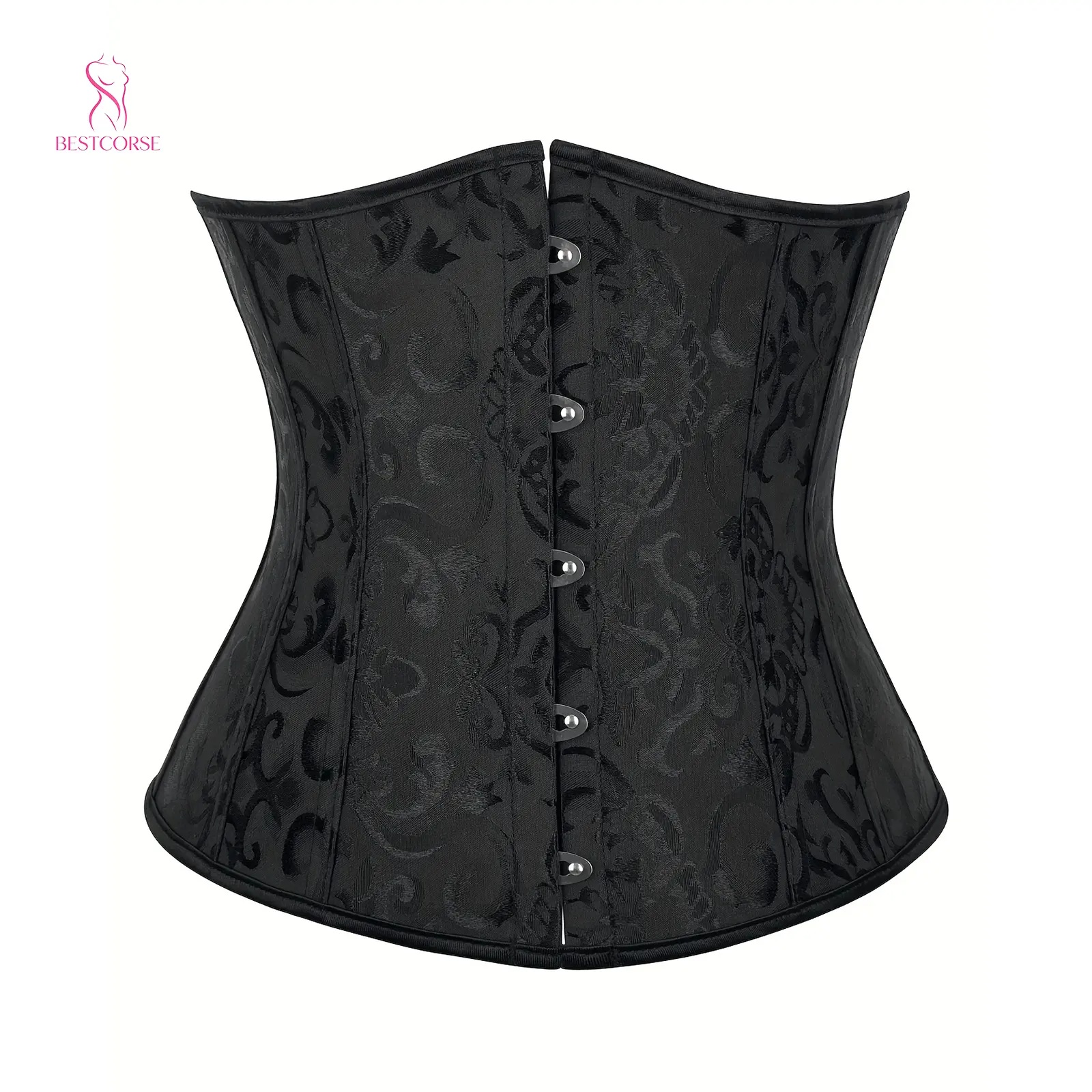 Black Vintage Underbust Corset Waist Belt Shaping for Dress Women Floral Jacquard Body Shaper With Boned Support Lace Up Gothic Waist Cincher for Costumes Halloween Renaissance Medieval