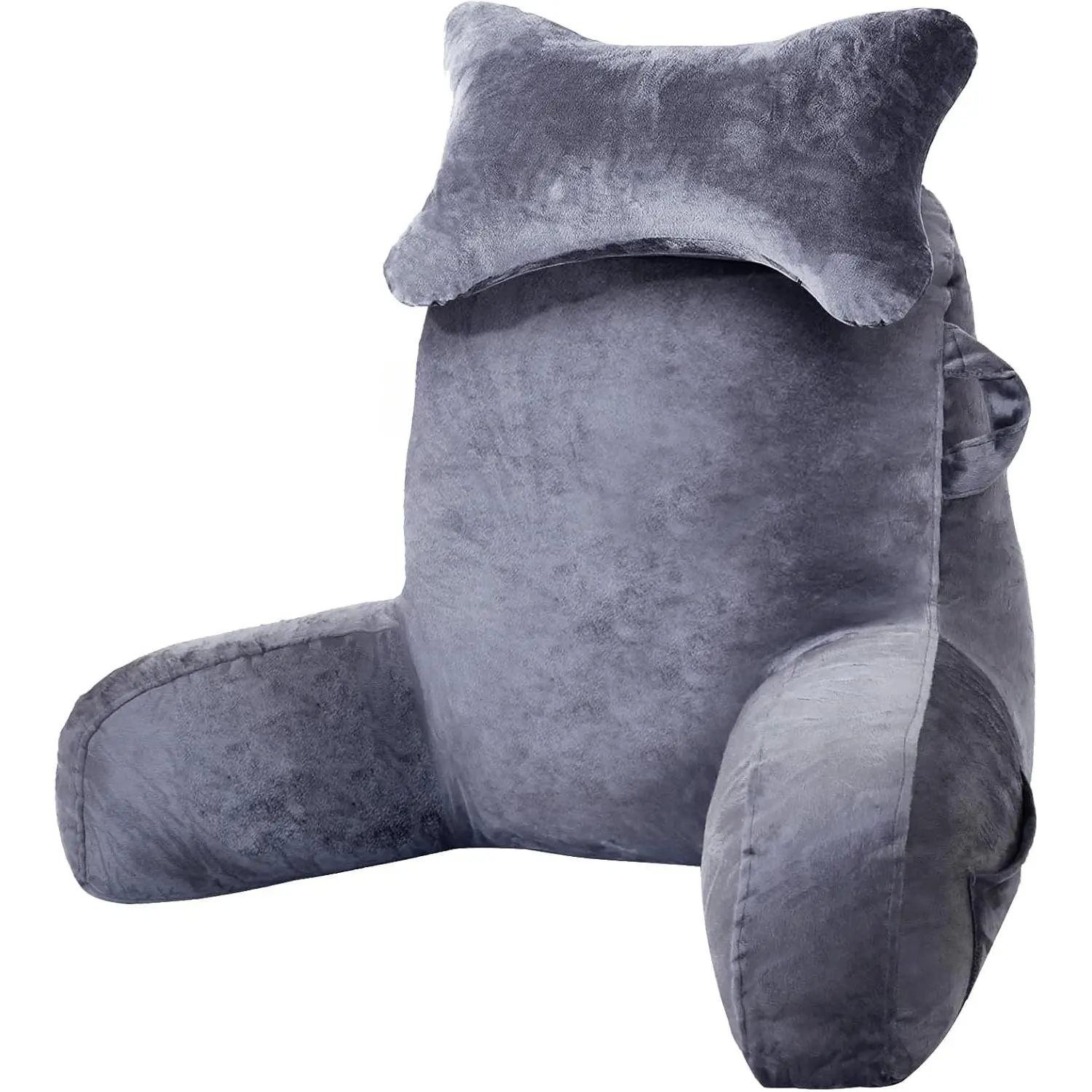 Reading Pillow for Sitting in Bed Couch Adult,  Pillow with arm Support and Pockets, Adult  Pillow Bed Chair for Bed Rest, Reading, Watching TV, Gaming for Boys and Girls Dark Grey