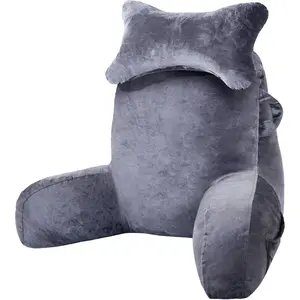 Reading Pillow for Sitting in Bed Couch Adult,  Pillow with arm Support and Pockets, Adult  Pillow Bed Chair for Bed Rest, Reading, Watching TV, Gaming for Boys and Girls Dark Grey