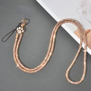 High-End Exquisite Women's Mobile Phone Crossbody Lanyard, Smartphone Anti-Lost & Anti-Drop Full Rhinestone Long Chain With Cat Paw Print Round Buckle, Light Luxury Creative Personality Outdoor Travel Shopping Sparkling Rhinestone Phone Shoulder Strap