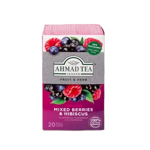 Ahmad Tea Herbal Tea, Mixed Berries  Hibiscus Teabags, 20 ct (1)  Decaffeinated  SugarFree