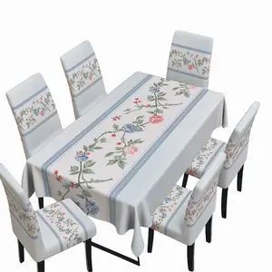 5/7-piece floral dining table and chair set, cozy country style tablecloth + elastic chair covers, spring home dining room decoration.