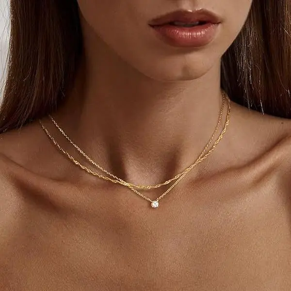Layered Statement Necklace with Rhinestones, Multi-String Euro-American Style Clavicle Jewelry with Water-Wave Detail, Bling Effect, Casual, Classic, Silver Wavy Necklaces, Metallic Link Necklaces