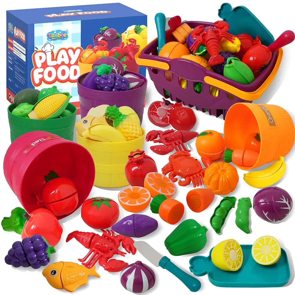 Play Food Set for Kids, Cutting Food Toy for Kids, Learning Toy Color Sorting Set for Toddler, Pretend Play Kitchen Accessories for Toddler, Great Gifts for 3-8 Years Old Boys & Girls