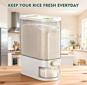 Rice Dispenser with Measuring Cup, 11/22Lbs Capacity, Time Scale, Dustproof, Stackable, Durable Plastic Multi-Compartment Food Storage Utensils for Kitchen Organization