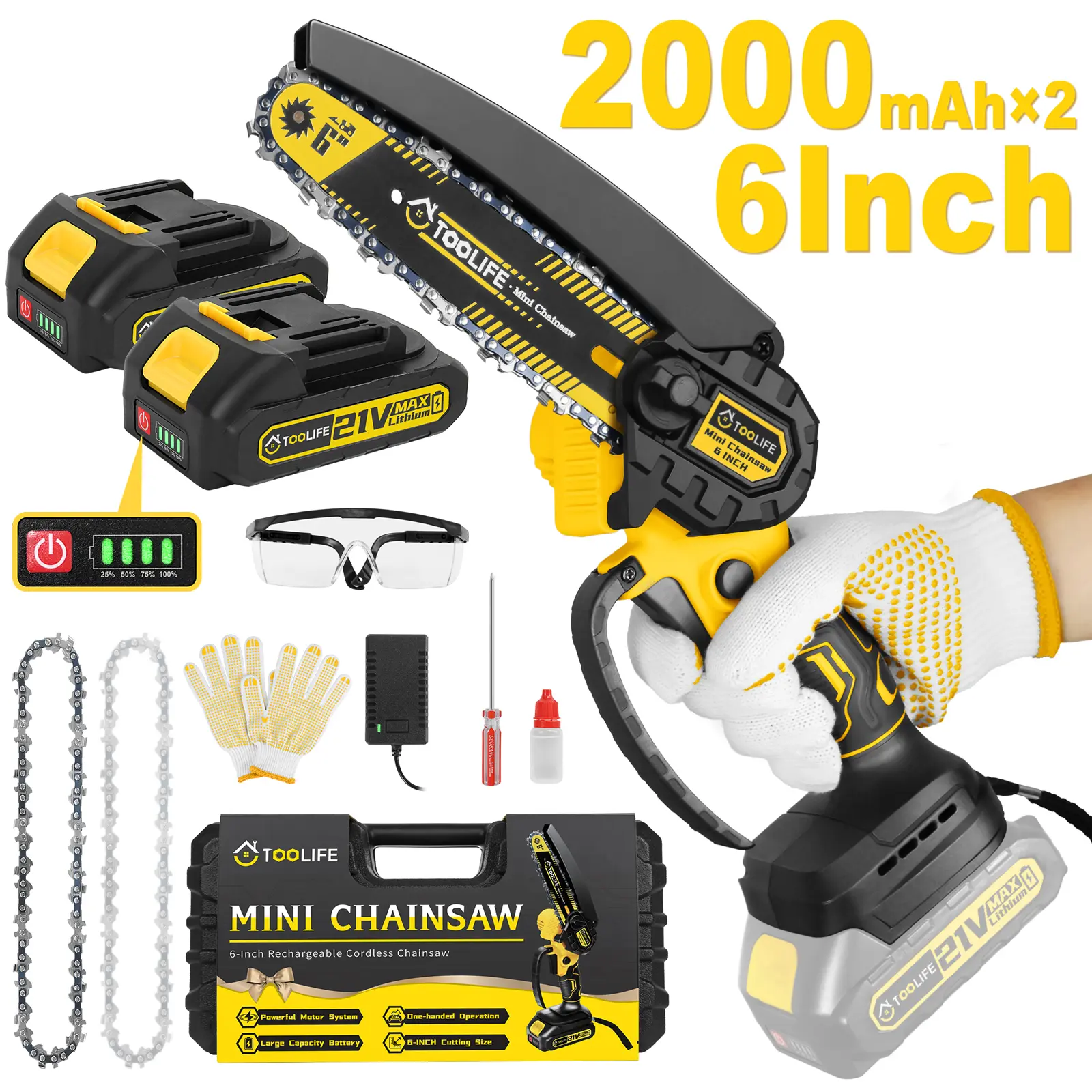 TOOLIFE 6 Inch Mini Chainsaw, New for 2026, Cordless Battery Powered, Hand Held Saw for Wood/Trees Trimming, Sawzall for Household and Garden