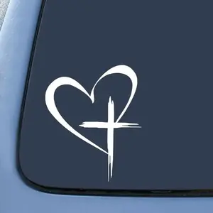 Cross & Heart Pattern Car Sticker, Sticker For Cars, Car Body Decoration Sticker, Car Decorative Sticker, Car Exterior Decoration Accessories, Universal Car Sticker, Car Decals