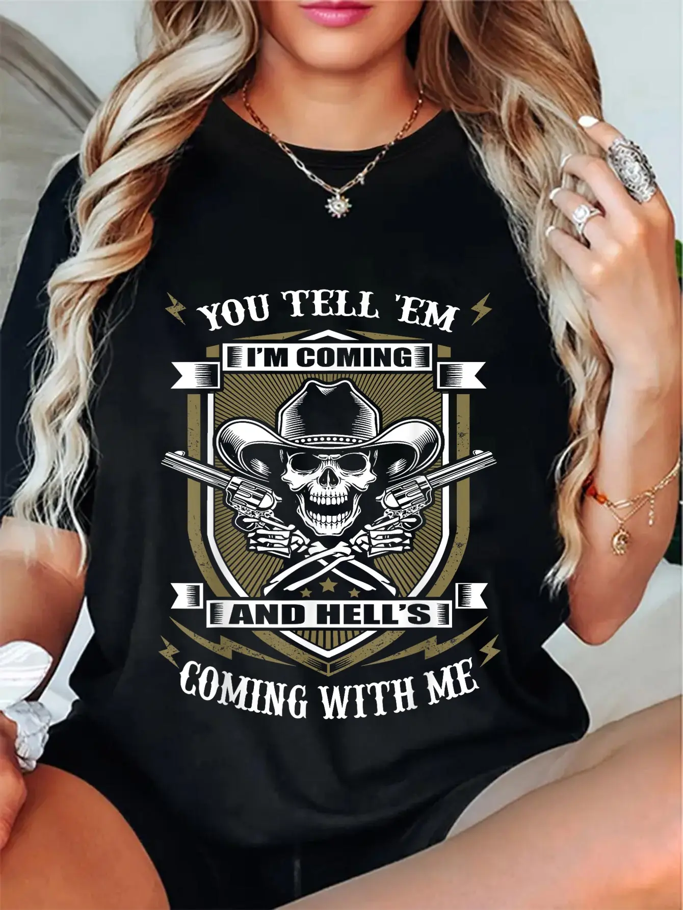 100% Cotton Unisex You tell 'em I'm Coming and Hell's Coming with me Skull Meme T-Shirt