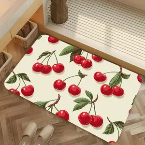 Fresh Cherry Pattern Entrance Mat, Non-Slip Door Mat for Home, Absorbent Kitchen Bathroom Foot Pad, Cute Fruit Carpet Rug, Home Decorative Rug