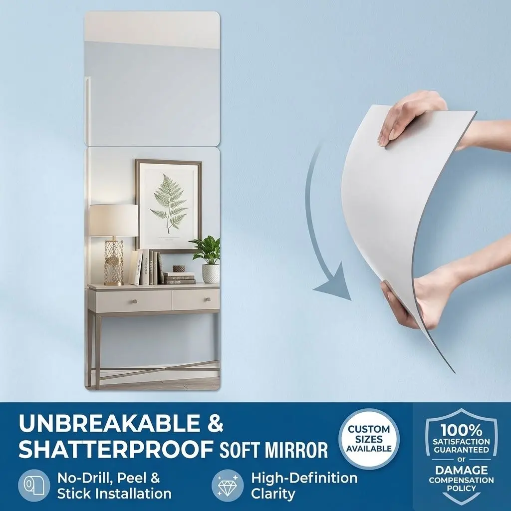 Peel & Stick Geometric Acrylic Mirror Decorative Sticker Packs, 1-4 Piece 12x12in High Clarity Reflective Wall Panels, Renter-Friendly Room Home Decor Stickers