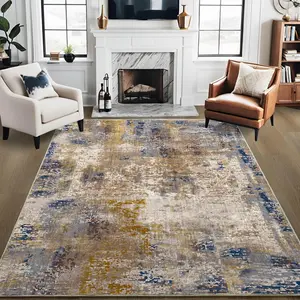 RUNIA Abstract Modern Area Rug, Washable Soft Luxury Faux Wool Carpets for Living Room, Bedroom, Dining Room, Kids Playroom & Home Office, Non-Slip and Easy-Clean Design