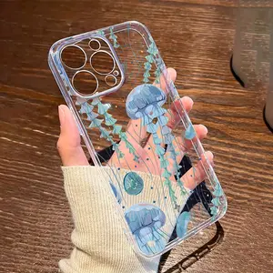 Jellyfish Pattern Transparent All-Inclusive Anti-Fall Mobile Phone Case Suitable for iphone 16 Pro Max 15 Pro 14 Plus 13 12 11 XR X/Xs 7P/8P 7G/8G Smartphone Accessories Ahockproof Anti-slip Soft TPU PHONE Protective Cover